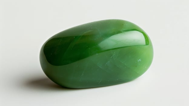 CloseUp Photograph of a Single Polished Jade Gemstone on a White Background for Jewelry and Gemology Purposes photo