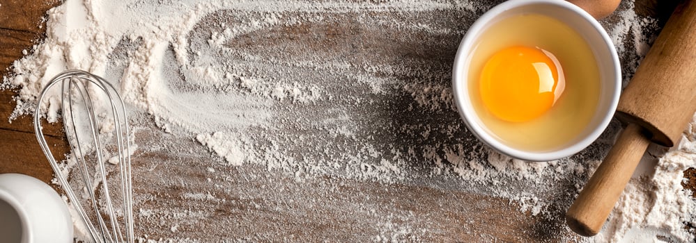 Baking background with flour, eggs, rolling pin. photo