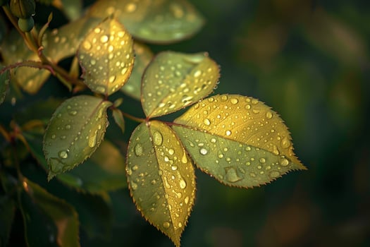 Nature of Delicate Rose Leaves with Morning Dew Background photo