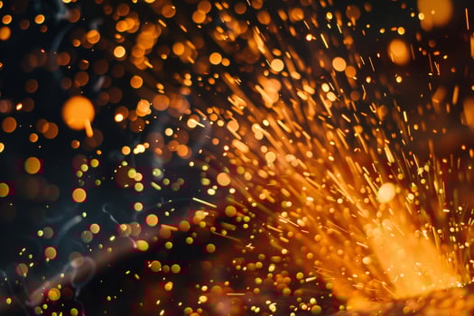 Dynamic Nature of sparks and flames erupting from metalworking forge capturing the intense heat and energy photo