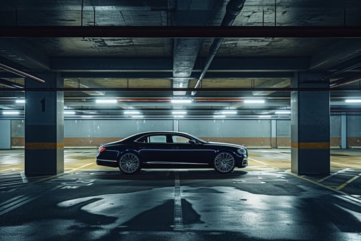 Suspense Luxury Car Parked in an Empty Underground Parking Garage with Dramatic Lighting and Shadows nature background photo