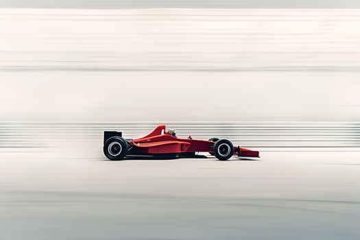 Race Car Speeding Past on White CycloramBackground Capturing the Essence of HighSpeed Racing photo