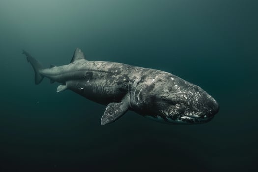 Majestic Greenland Shark Gliding Silently Through the Deep Arctic Waters Its Ancient Form Contrasting with the Modern Arctic Environment nature background photo