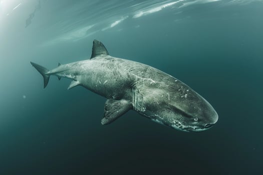 Majestic Greenland Shark Gliding Silently Through the Deep Arctic Waters Its Ancient Form Contrasting with the Modern Arctic Environment nature background photo