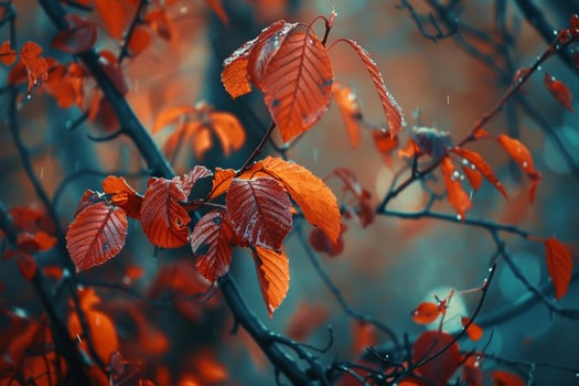 Enchanting woodland with vibrant red and orange leaves nature background photo