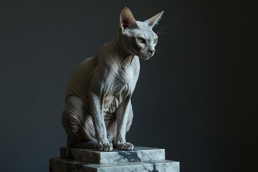 Contemplative Sphinx cat sitting regally on marble pedestal eyes ed with an air of mystery background photo