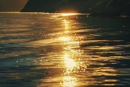 Seascape Sunlight Creating Golden Path on the Calm Surface of Secluded Bay nature background photo
