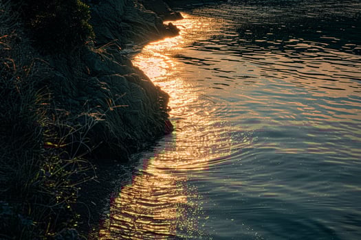 Seascape Sunlight Creating Golden Path on the Calm Surface of Secluded Bay nature background photo