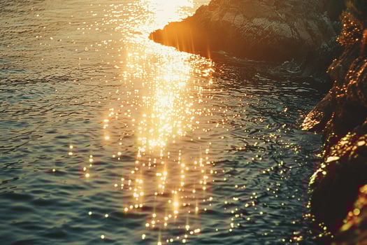 Seascape Sunlight Creating Golden Path on the Calm Surface of Secluded Bay nature background photo
