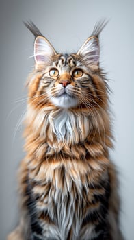 Portrait of a Maine Coon cat full body against a white background. photo