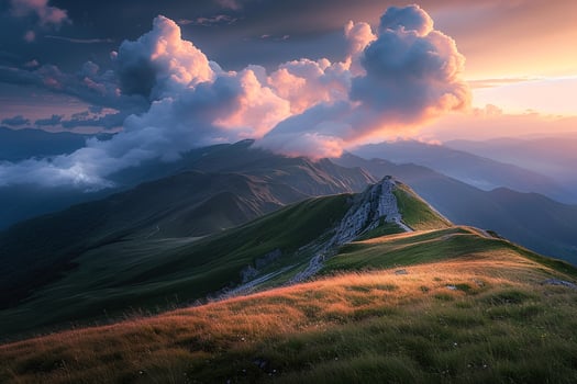 Dramatic Cloud Patterns Over Mountain Range nature background photo