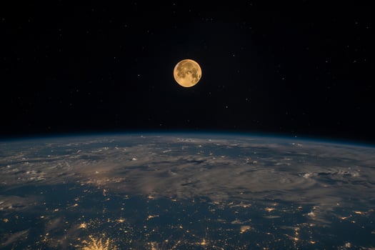 Full Moon Rising Above Earths Horizon from ISS with Serene Glow photo
