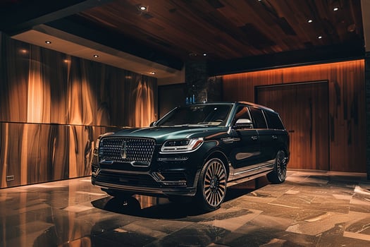 Luxury SUV Parked in Upscale Urban Garage Showcasing Spacious Interior and Premium Materials photo