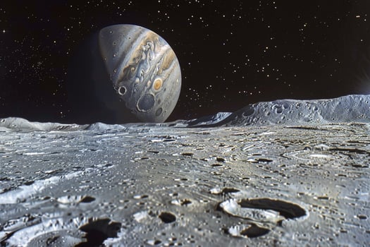Ganymede Largest Moon of Jupiter Cratered Surface and Icy Plains Background and Nature photo
