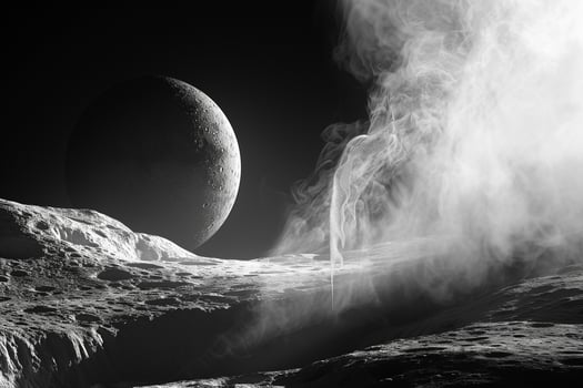 Enceladus Moon of Saturn with Its Icy Surface and Geysers of Water Vapor Erupting from Its South Pole Background and Nature photo