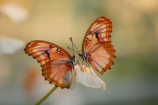 Two Butterflies Resting on Single Flower Petal Wings Gently Touching nature background photo