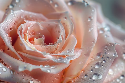 Droplets of Water on Delicate Rose Petals Reflecting Light on Cloudy Day   nature background photo