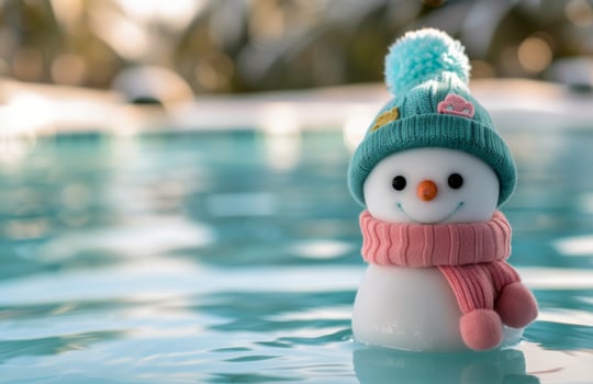 Snowman in Pink Hat and Scarf by Pool photo