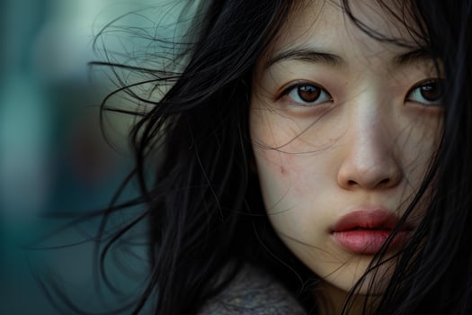 Intense gaze - portrait of a young asian woman photo