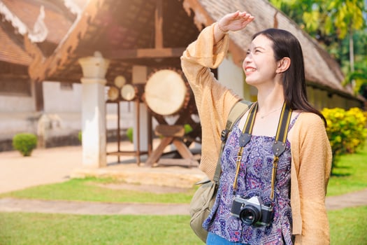 Wat Ton Kwen, Beautiful Asian female Photographer Travel Temple in Chiangmai Province Northern of Thailand. photo
