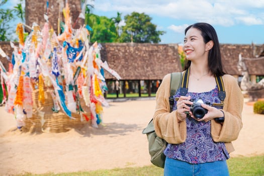 Wat Ton Kwen, Beautiful Asian female Photographer Travel Temple in Chiangmai Province Northern of Thailand. photo