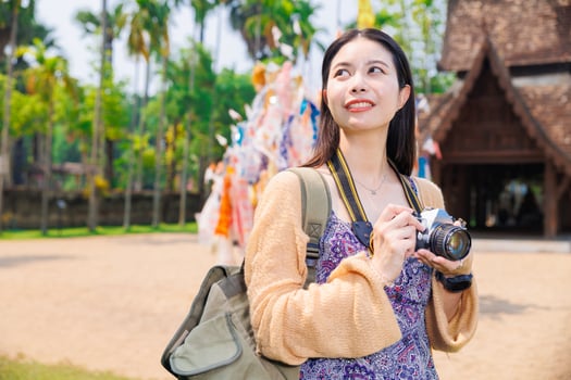 Wat Ton Kwen, Beautiful Asian female Photographer Travel Temple in Chiangmai Province Northern of Thailand. photo