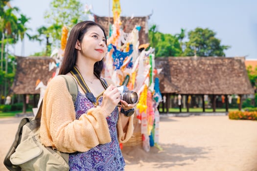 Wat Ton Kwen, Beautiful Asian female Photographer Travel Temple in Chiangmai Province Northern of Thailand. photo