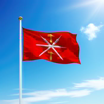 Waving flag of Tula is a region of Russia on flagpole photo