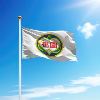 Waving flag of Taoyuan County is a region of Taiwan on flagpole photo