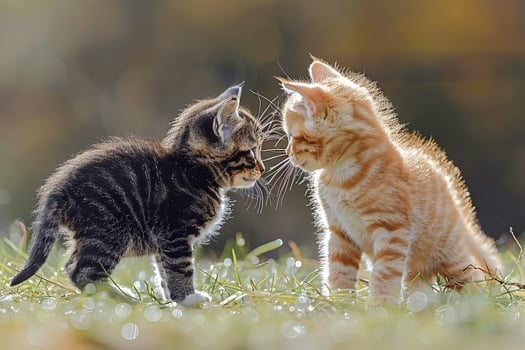Two little red kittens on the lawn. photo