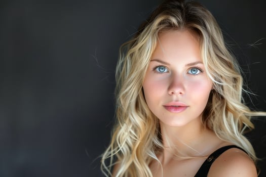 A studio portrait of a beautiful blonde woman. AI generate photo