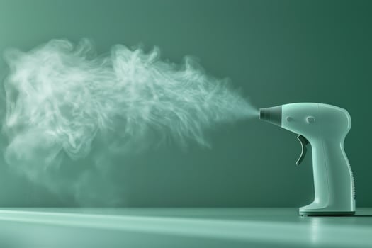 Yellow Blow Dryer Spraying Water on Green Background photo