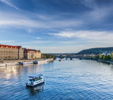 Tourist boats on Vltava river in Prague photo