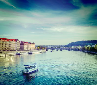 Tourist boats on Vltava river in Prague photo