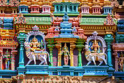 Sculptures on Hindu temple tower photo
