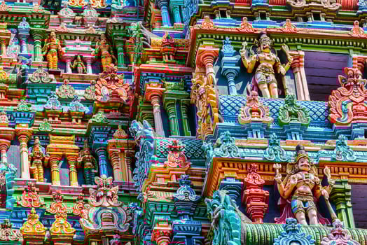 Sculptures on Hindu temple tower photo