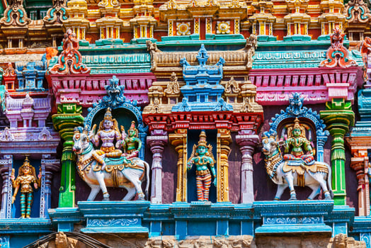 Sculptures on Hindu temple tower photo
