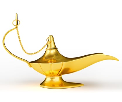 Golden Aladdin magic genie lamp isolated photo