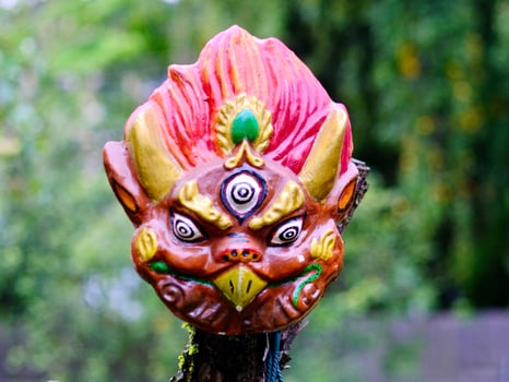 The Mongolian Garuda mask in the form of the head of a mythical bird photo