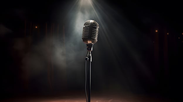 Pop microphone on the background of the stage. Neural network photo