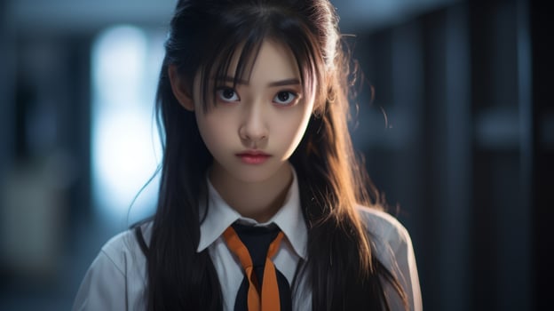 beautiful asian japanese school girl uniform. Neural network art photo