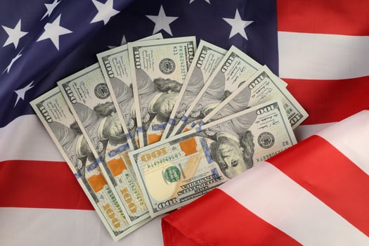 USA flag and money dollars photo