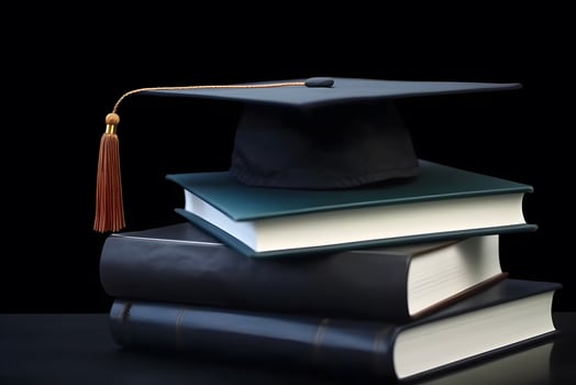 graduation hat and book for education day. Neural network photo
