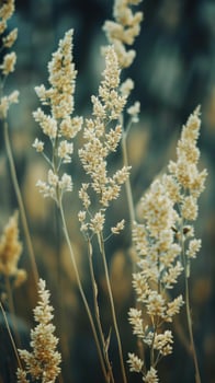 Golden wildflowers sway gently in the breeze photo