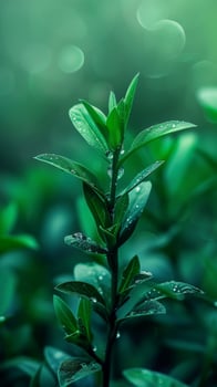 A single plant with dew-covered leaves photo