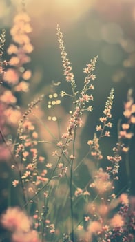 Sunlit wildflowers sway gently in the breeze photo