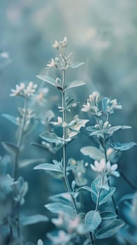 Soft blue light bathes delicate white flowers photo