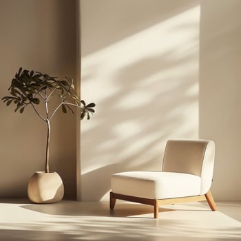 Embrace the serene elegance of this minimalist interior, featuring a sleek armchair photo