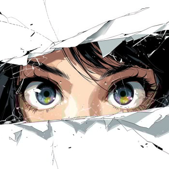 a woman's eyes peeking out of an open crack, photo
