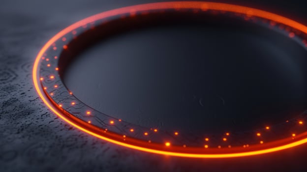 neon orange glowing circles near black surface, photo